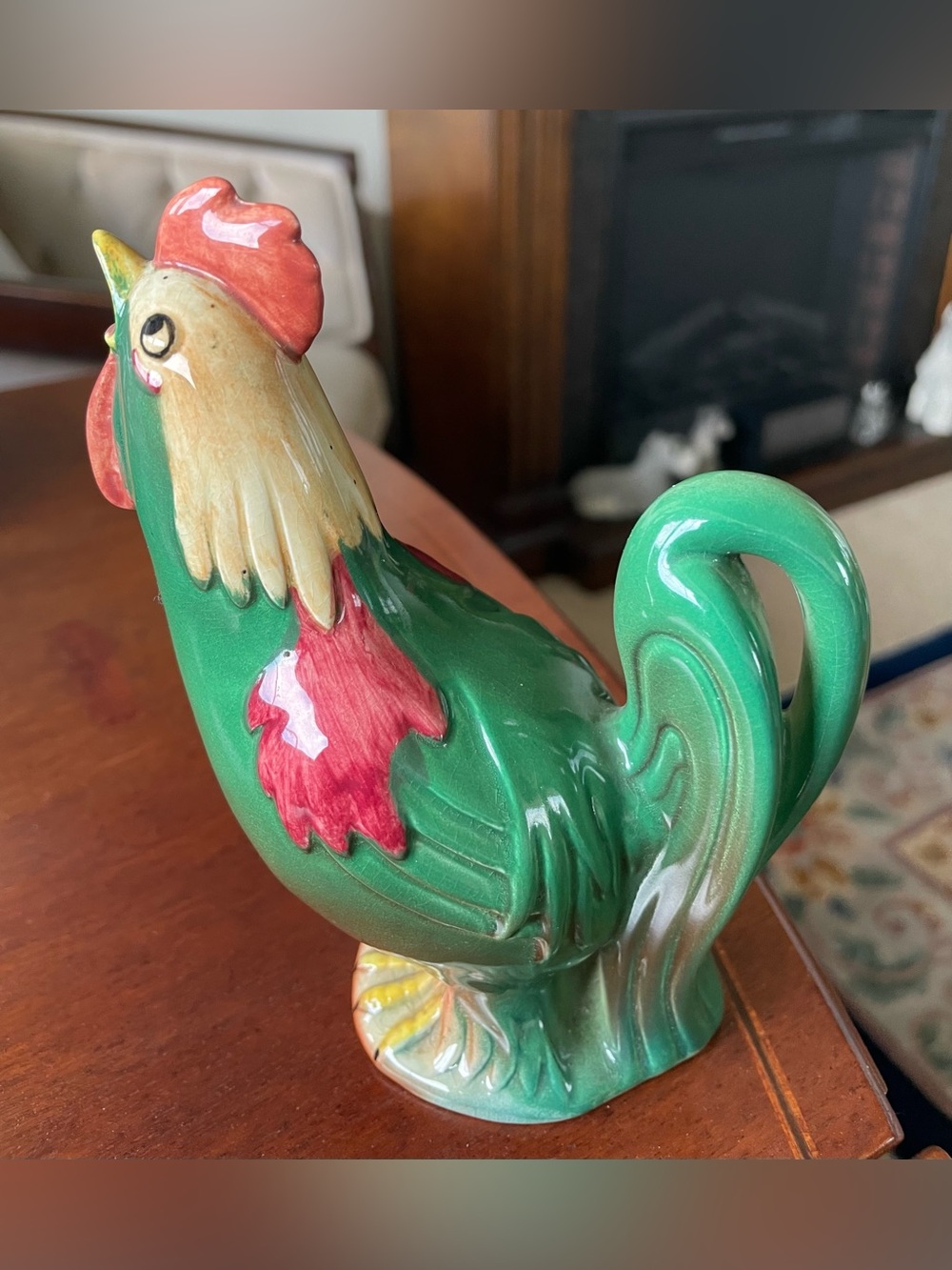 Rare Beswick England #1001 Cockerel Rooster Green  Red Ceramic Figure 1940’s